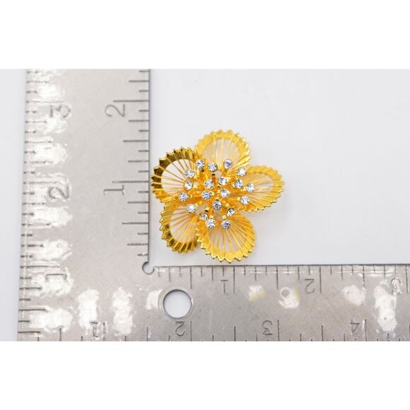 Monet Vintage Flower Pin Brooch Rhinestone Crystal Gold Spinneret Signed Bin5A - Picture 11 of 11